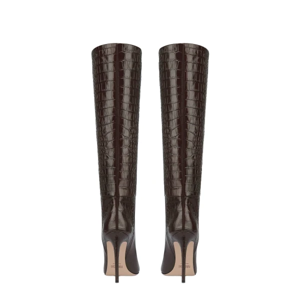 Stiletto 105 Boots in Ebano Croc-Embossed Leather - Image 4