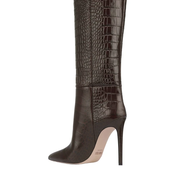 Stiletto 105 Boots in Ebano Croc-Embossed Leather - Image 5