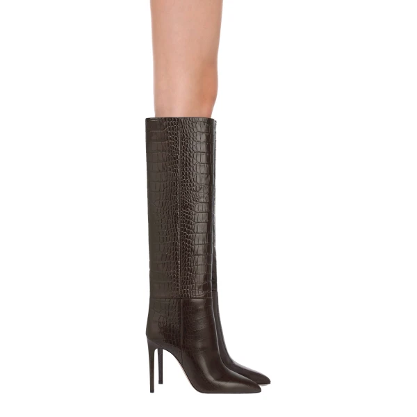 Stiletto 105 Boots in Ebano Croc-Embossed Leather - Image 6