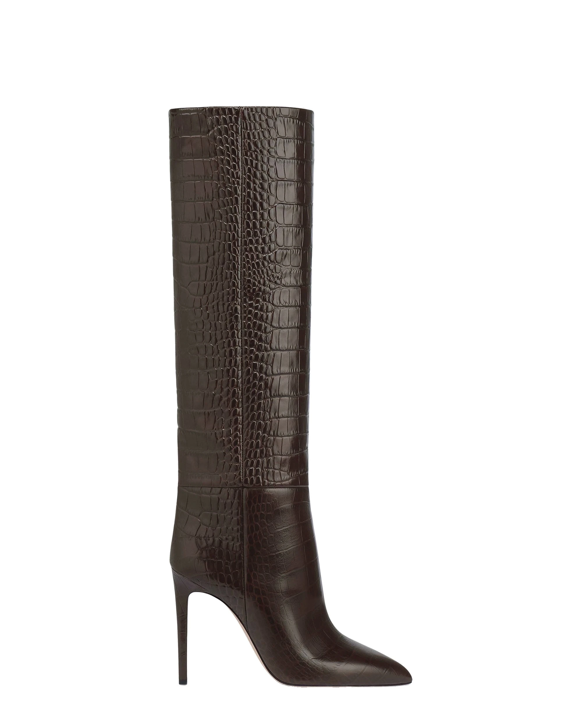 Paris Texas Stiletto 105 Boots in Ebano | Luxury Shoes Paris Texas Stiletto 105 Boots in Ebano Croc-Embossed Leather