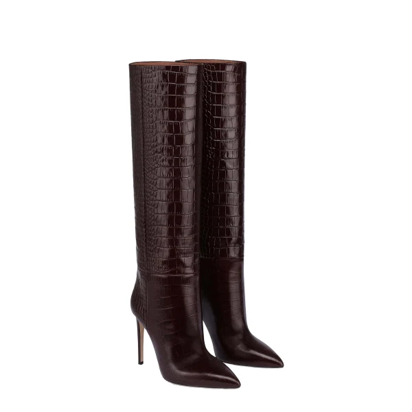 Stiletto 105 Boots in Rouge Noir Croc-Embossed Leather - Image 2