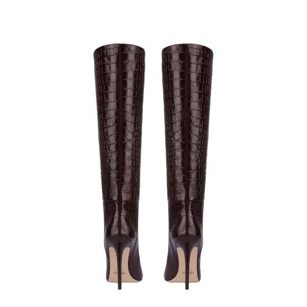 Stiletto 105 Boots in Rouge Noir Croc-Embossed Leather - Image 4