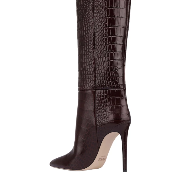 Stiletto 105 Boots in Rouge Noir Croc-Embossed Leather - Image 5