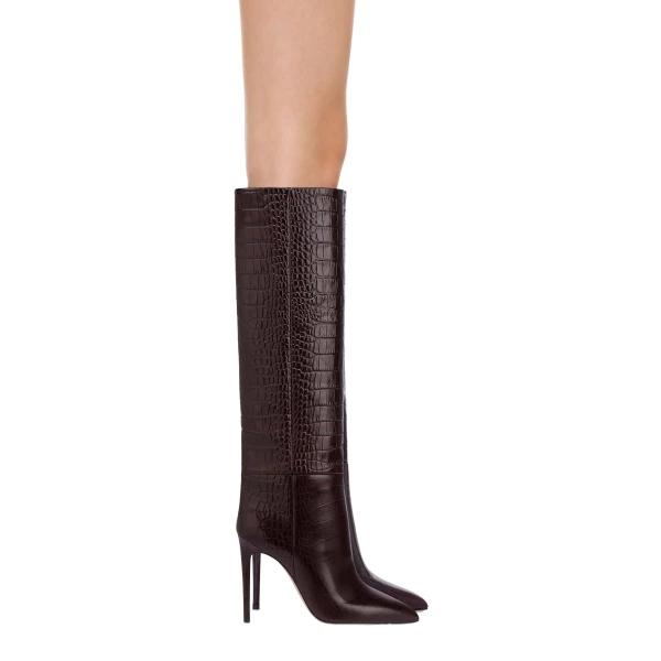 Stiletto 105 Boots in Rouge Noir Croc-Embossed Leather - Image 6