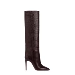 Paris Texas Stiletto 105 Boots in Rouge Noir Croc-Embossed Leather