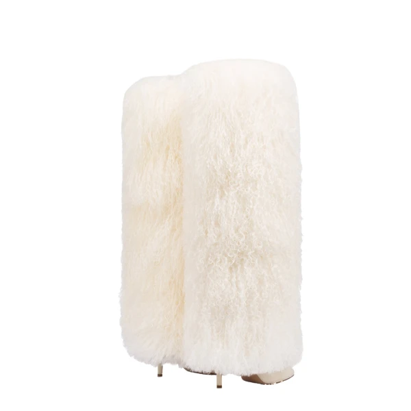 Stiletto 105 Furry Boots in White Mongolian Fur - Image 3