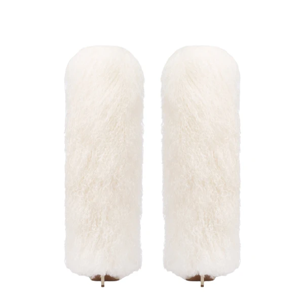 Stiletto 105 Furry Boots in White Mongolian Fur - Image 4