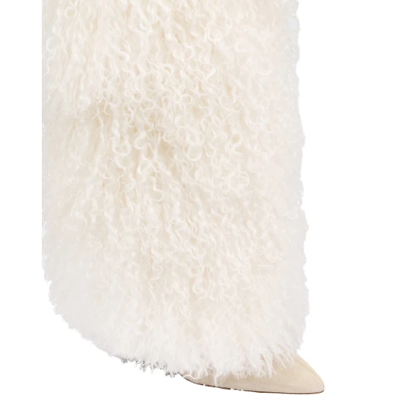 Stiletto 105 Furry Boots in White Mongolian Fur - Image 5