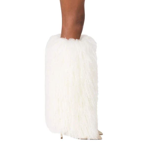 Stiletto 105 Furry Boots in White Mongolian Fur - Image 6