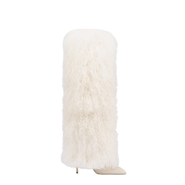 Paris Texas Stiletto 105 Furry Boots in White Mongolian Fur