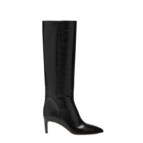 Stiletto 60 Boots in Carbone Croc-Embossed Leather