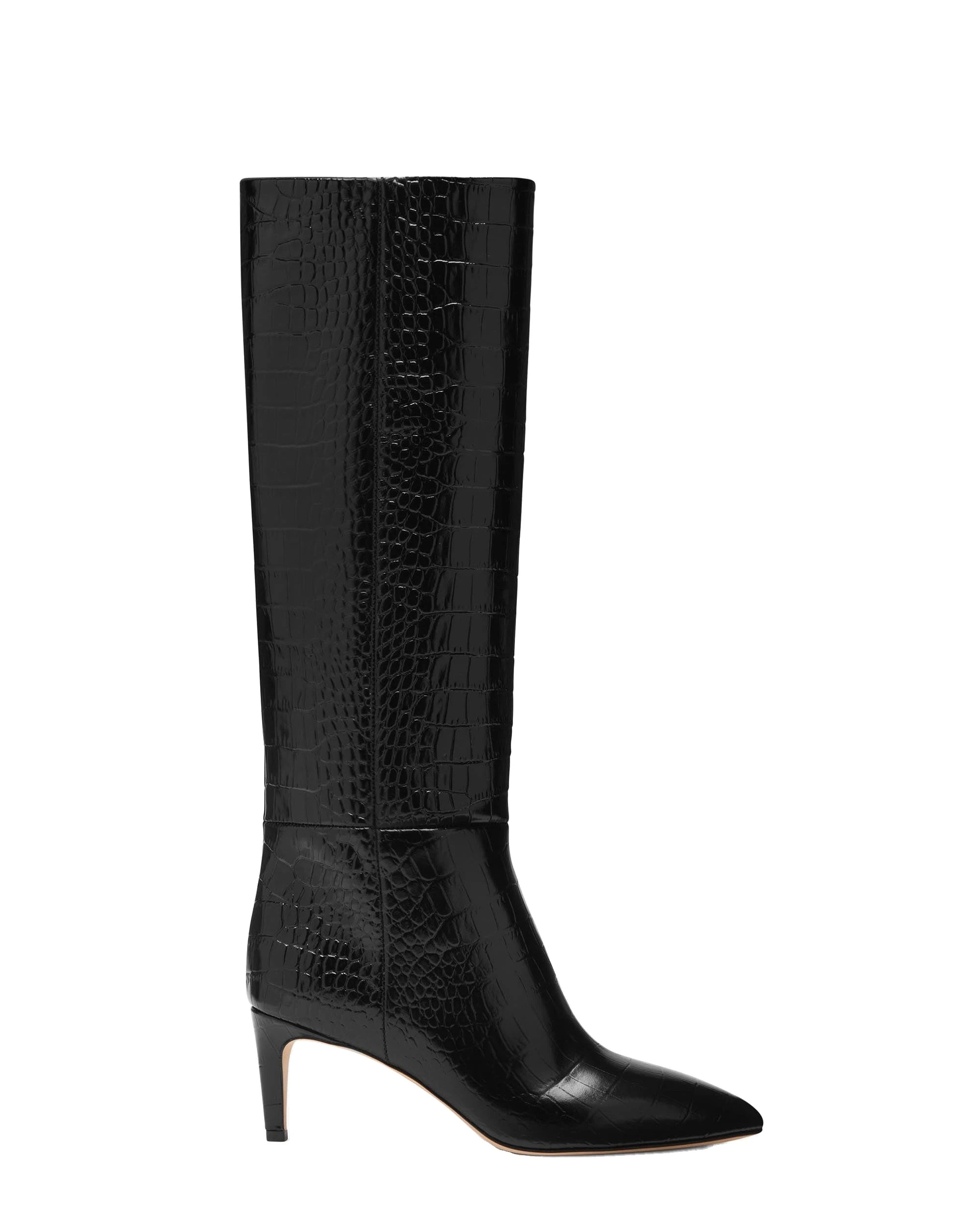 Paris Texas Stiletto 60 Boots in Carbone | Luxury Shoes Paris Texas Stiletto 60 Boots in Carbone Croc-Embossed Leather
