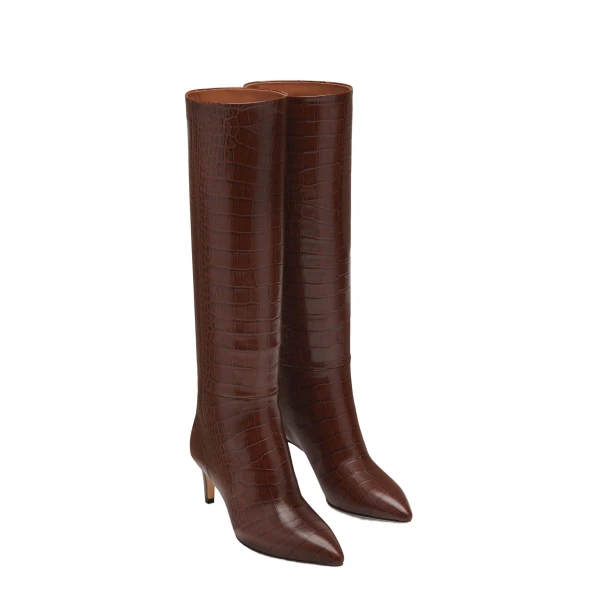 Stiletto 60 Boots in Cioccolato Croc-Embossed Leather - Image 2