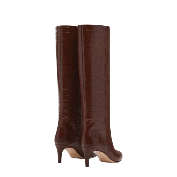Stiletto 60 Boots in Cioccolato Croc-Embossed Leather - Image 3