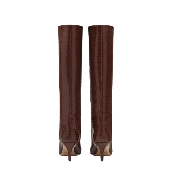 Stiletto 60 Boots in Cioccolato Croc-Embossed Leather - Image 4