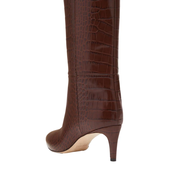 Stiletto 60 Boots in Cioccolato Croc-Embossed Leather - Image 5