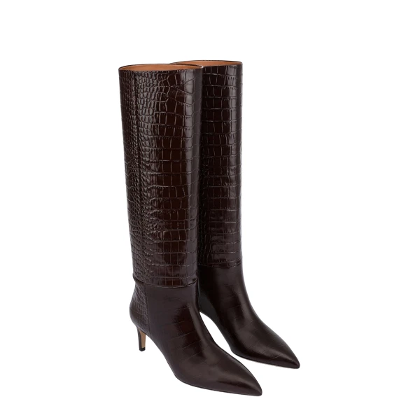 Stiletto 60 Boots in Ebano Croc-Embossed Leather - Image 2