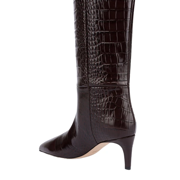 Stiletto 60 Boots in Ebano Croc-Embossed Leather - Image 5