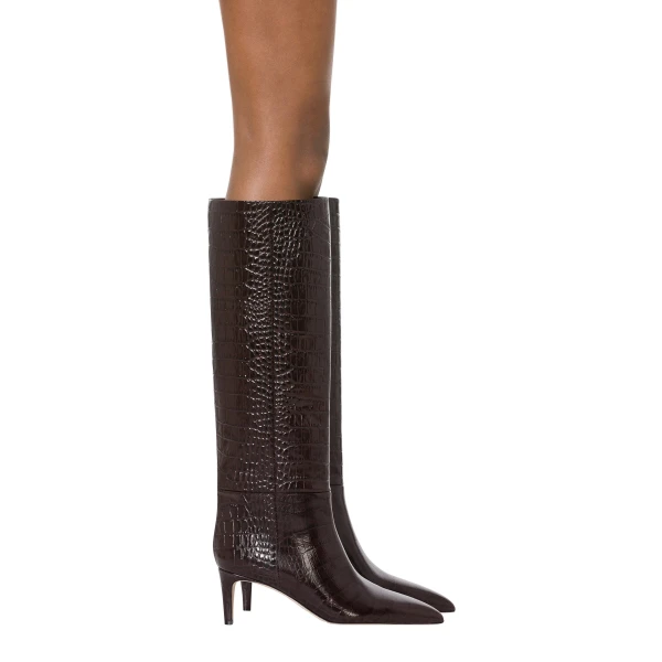 Stiletto 60 Boots in Ebano Croc-Embossed Leather - Image 6