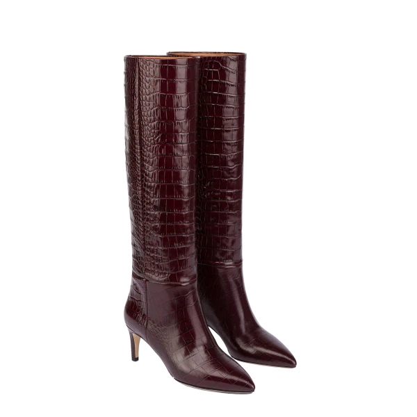 Stiletto 60 Boots in Rouge Noir Croc-Embossed Leather - Image 2