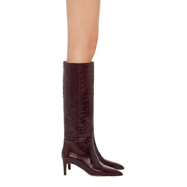 Stiletto 60 Boots in Rouge Noir Croc-Embossed Leather - Image 6