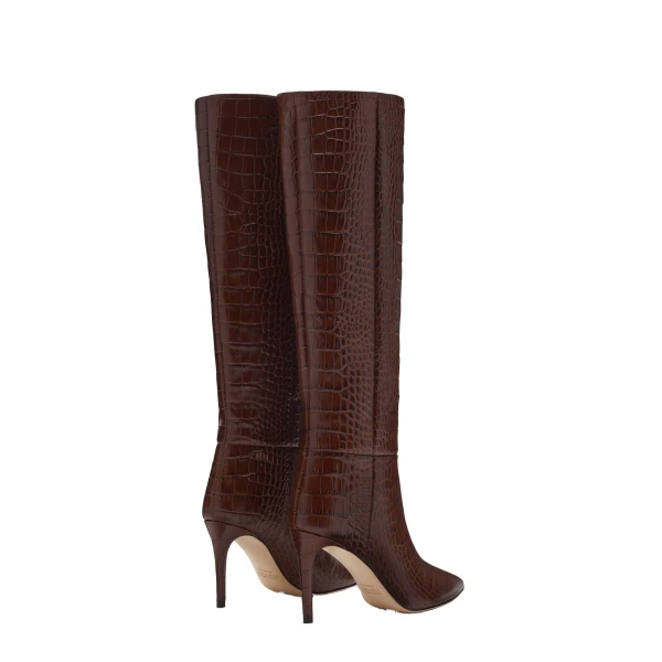 Stiletto 85 Boots in Cioccolato Croc-Embossed Leather - Image 3