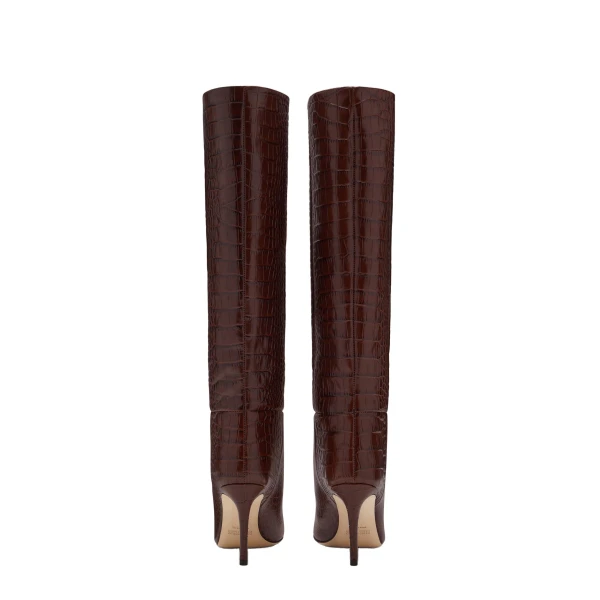 Stiletto 85 Boots in Cioccolato Croc-Embossed Leather - Image 4