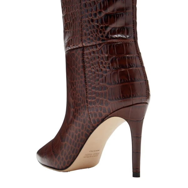 Stiletto 85 Boots in Cioccolato Croc-Embossed Leather - Image 5