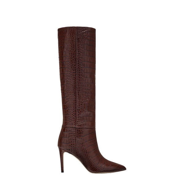 Paris Texas Stiletto 85 Boots in Cioccolato Croc-Embossed Leather