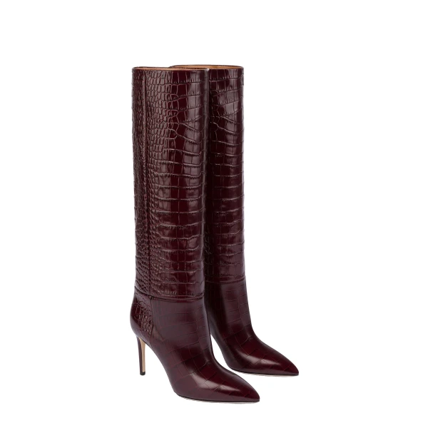 Stiletto 85 Boots in Rouge Noir Croc-Embossed Leather - Image 2