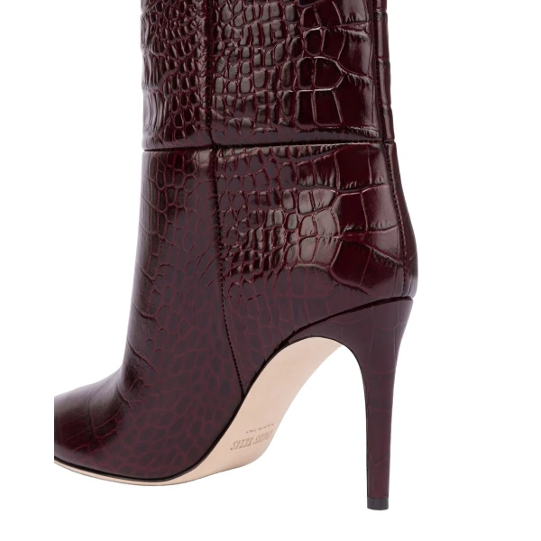 Stiletto 85 Boots in Rouge Noir Croc-Embossed Leather - Image 5