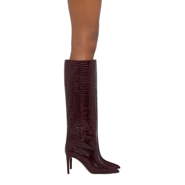 Stiletto 85 Boots in Rouge Noir Croc-Embossed Leather - Image 6