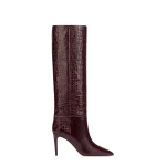 Paris Texas Stiletto 85 Boots in Rouge Noir Croc-Embossed Leather