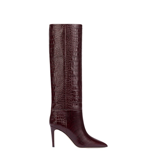 Paris Texas Stiletto 85 Boots in Rouge Noir Croc-Embossed Leather