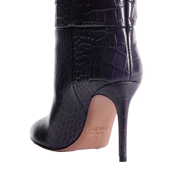 Stiletto 85 Boots in Violet Black Croc-Embossed Leather - Image 4