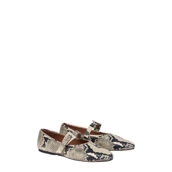 Sveva Buckle Ballet Flats in Natural Python-Print Leather - Image 2