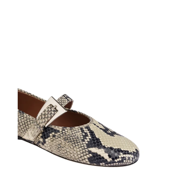 Sveva Buckle Ballet Flats in Natural Python-Print Leather - Image 5