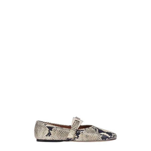 Paris Texas Sveva Buckle Ballet Flats in Natural Python-Print Leather