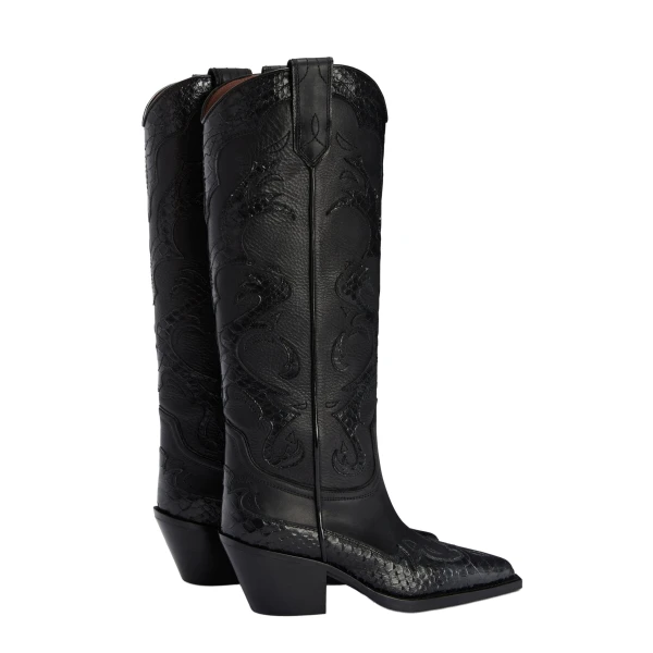 Tucson 60 Embroidered Boots in Black Leather with Python-Print Detail - Image 3