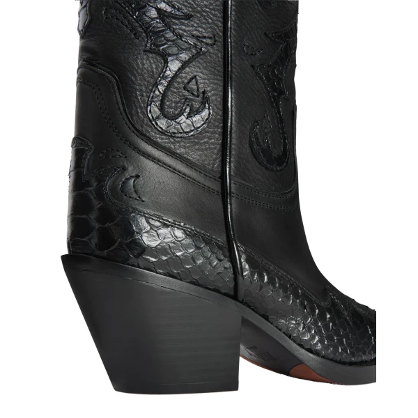 Tucson 60 Embroidered Boots in Black Leather with Python-Print Detail - Image 4