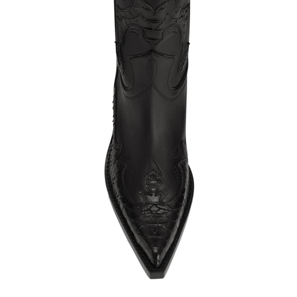 Tucson 60 Embroidered Boots in Black Leather with Python-Print Detail - Image 5