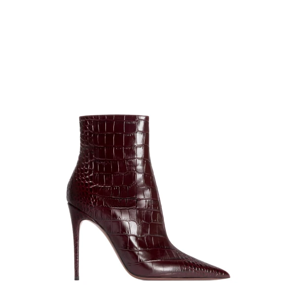 Paris Texas Vera 105 Ankle Boots in Rouge Noir Croc-Embossed Leather