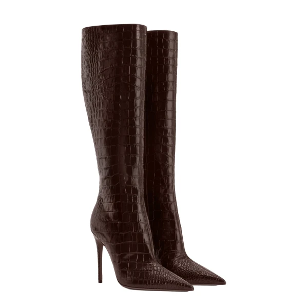 Vera 105 Boots in Ebano Croc-Embossed Leather - Image 2