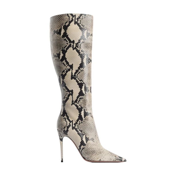 Paris Texas Vera 105 Boots in Natural Python-Print Leather