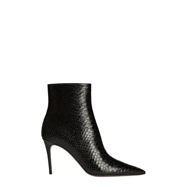 Paris Texas Vera 85 Ankle Boots in Black Python-Print Leather