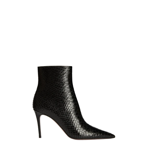 Paris Texas Vera 85 Ankle Boots in Black Python-Print Leather