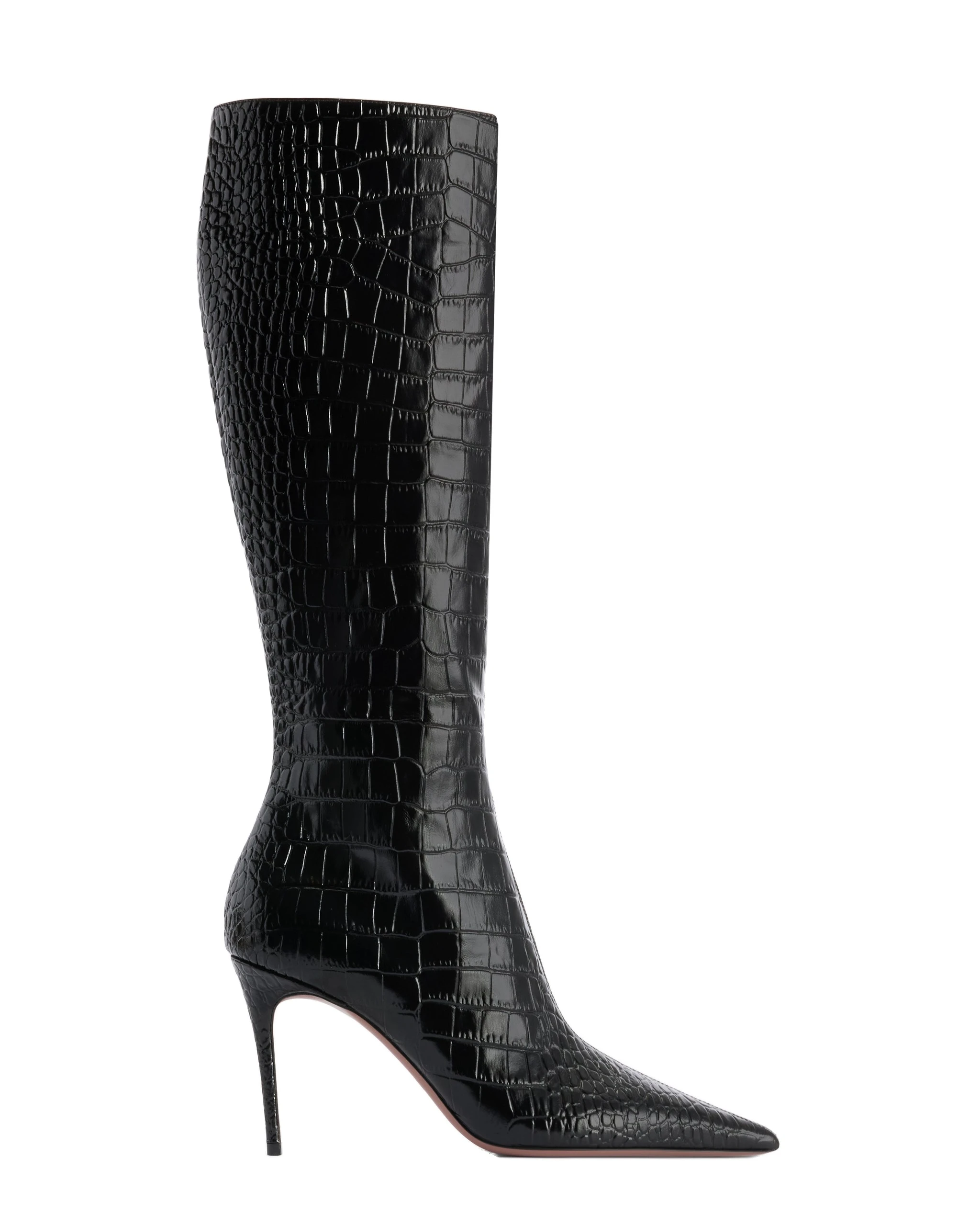 Paris Texas Vera 85 Boots in Carbone | Luxury Shoes Paris Texas Vera 85 Boots in Carbone Croc-Embossed Leather