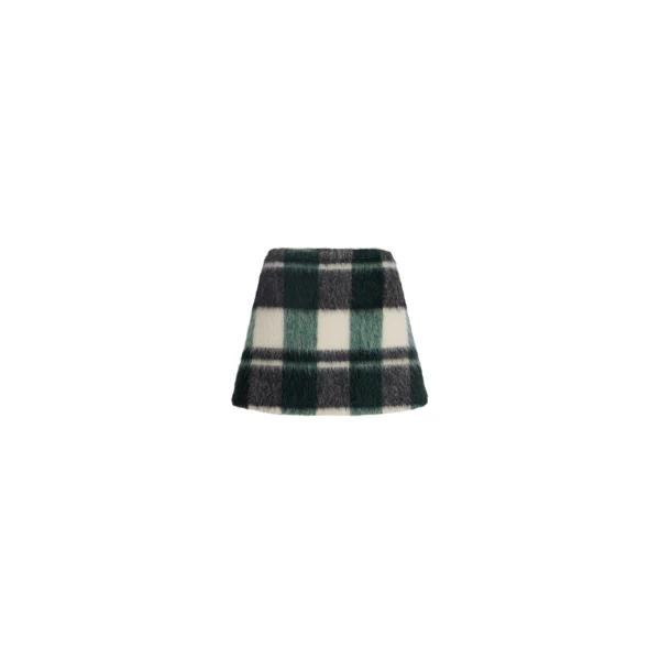 A-line mini skirt in Pine Winter Tartan wool blend