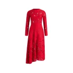 Patou Asymmetric midi dress in Babylone Red organic cotton blend lace