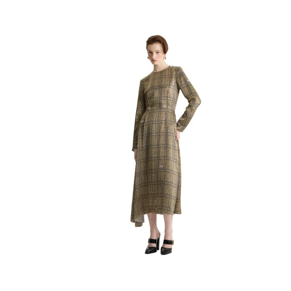 Asymmetric midi dress in Prince of Wales Print printed organic silk - Image 2